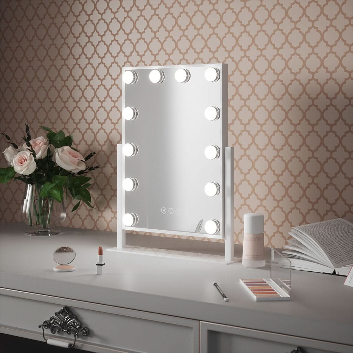 Stylish Hollywood Mirror with LED Lights for Vanity Desk, ideal for makeup application
