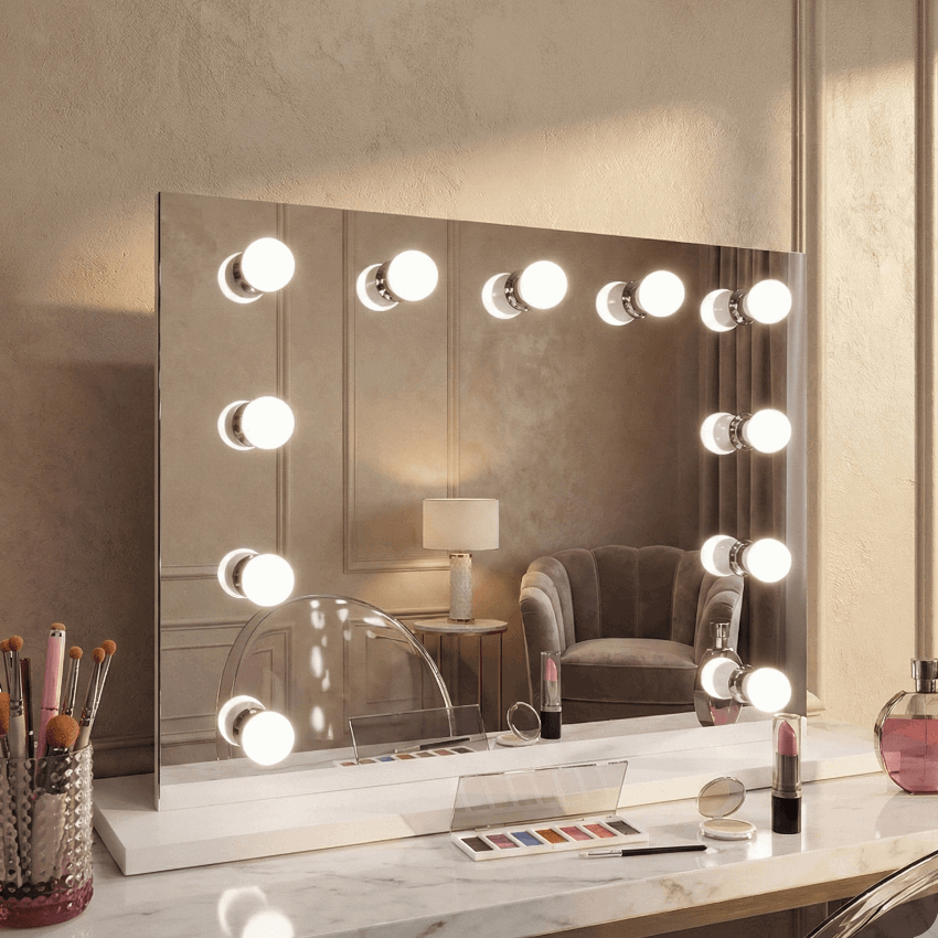 Hollywood Mirror with Bright LED Lights, Perfect for Makeup Application and Glamour Styling