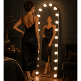 Stylish Hollywood Mirror with Bright Bulbs, perfect for dressing rooms and beauty aficionados