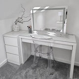 Modern Pro Mirror on a White Dressing Table with a Transparent Chair and Stylish Decor
