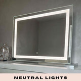 Pro Mirror with neutral lights, featuring a sleek design for elegant home or beauty use