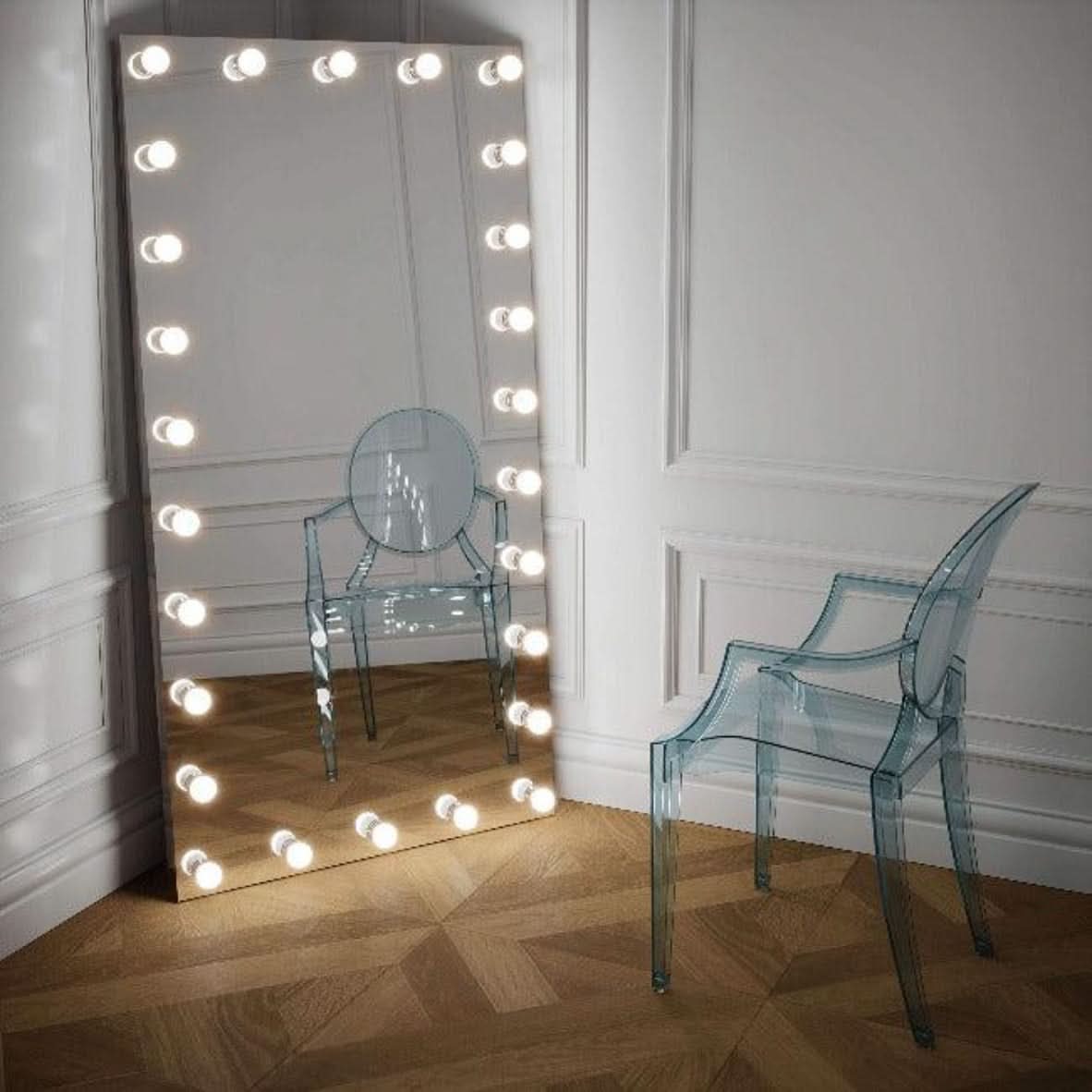 Full Length Hollywood Mirror with Bright Lights, Perfect for Glamorous Make-up Application