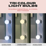 Tri Colour Bulbs for Hollywood Mirror with warm, neutral, and cool lighting options