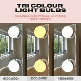 Hollywood Mirror with Tri Colour Light Bulbs offering Warm, Neutral and Cool Settings for Versatile Lighting