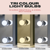 Tri Colour Light Bulbs for Hollywood Mirror with warm, neutral and cool settings