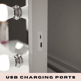 Hollywood Mirror with USB charging ports for convenient mobile device charging