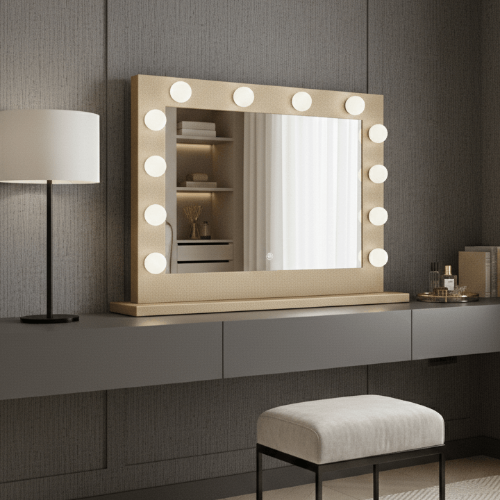Elegant Hollywood Mirror with Bright Bulbs, Perfect for Dressing Areas and Makeup Applications