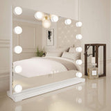 Large Hollywood Mirror with round bulbs, perfect for makeup application in any modern bedroom