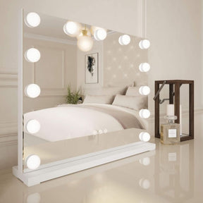 Large Hollywood Mirror with round bulbs, perfect for makeup application in any modern bedroom