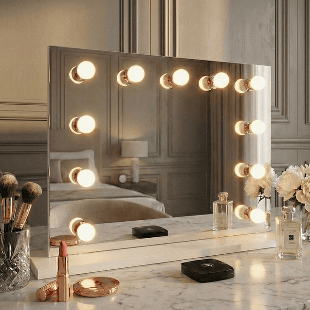 Elegant Hollywood Mirror with LED Bulbs for Glamorous Makeup Application and Vanity Decor
