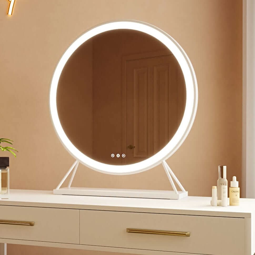Hollywood Mirror with round backlit design, perfect for showcasing beauty and style in any room