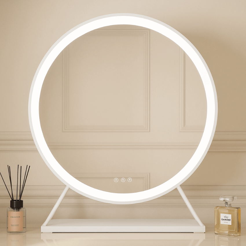 Hollywood Mirror with Circular Design and Adjustable LED Lighting for Beauty and Makeup Applications
