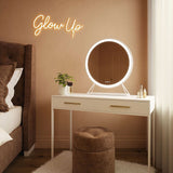 Hollywood Mirror with LED lights on a vanity table in a stylish bedroom setting