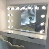 Hollywood Mirror with Bright LED Bulbs and Sleek Vanity Table for a Glamorous Make-up Experience