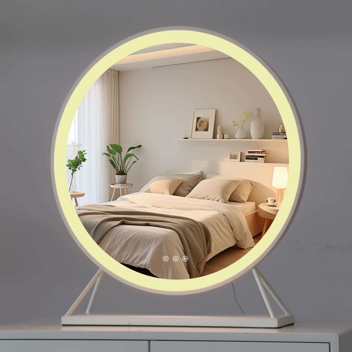 Hollywood Mirror with adjustable LED lighting, perfect for stylish bedroom decor