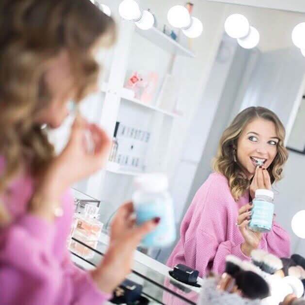 Stylish Hollywood Mirror with Bright Bulbs, perfect for makeup application and beauty routines