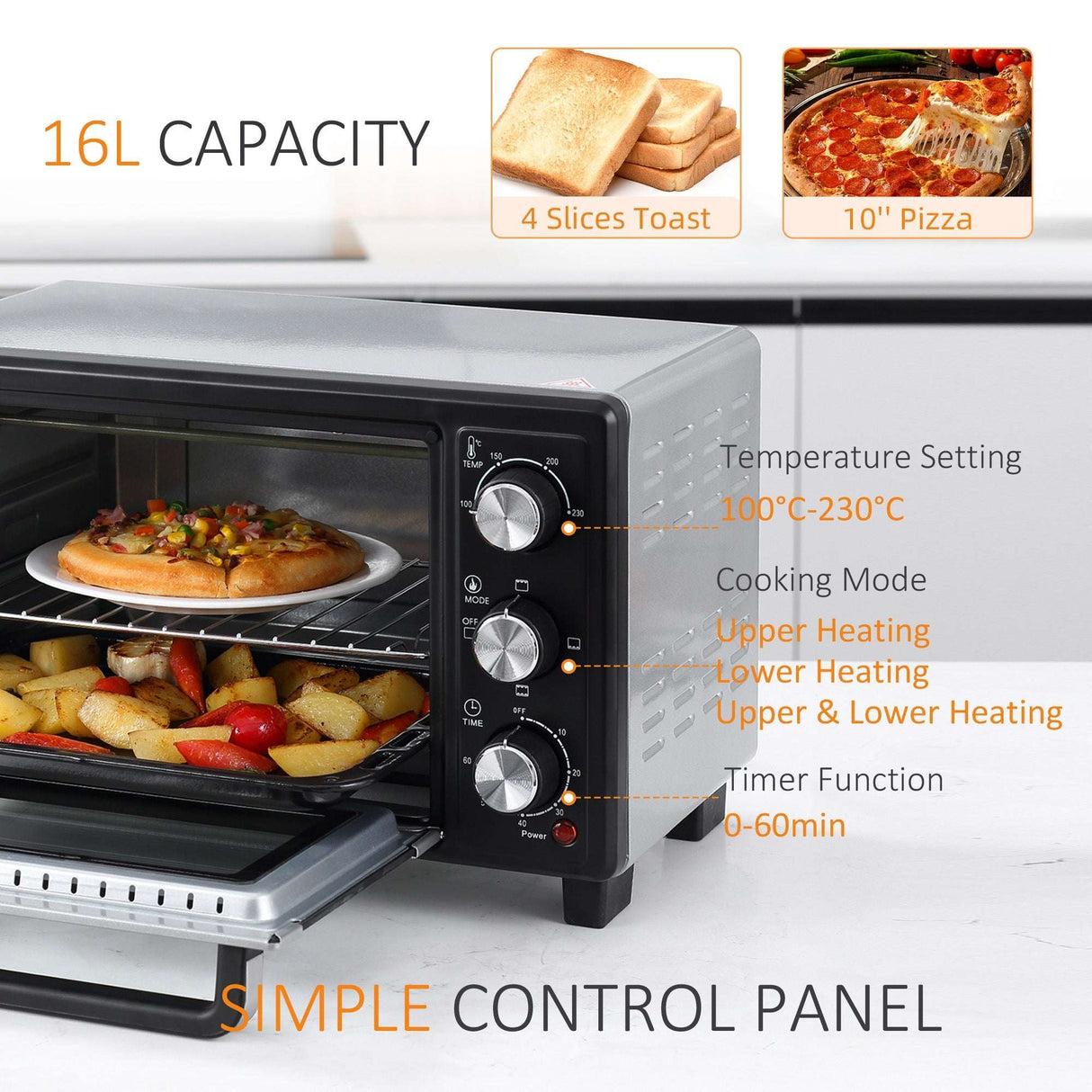 Wise Galleria Countertop Oven with 16L capacity, temperature settings and simple control panel for versatile cooking