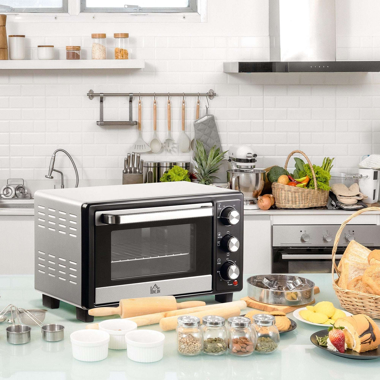Wise Galleria Countertop Oven on kitchen counter with baking tools and fresh ingredients nearby