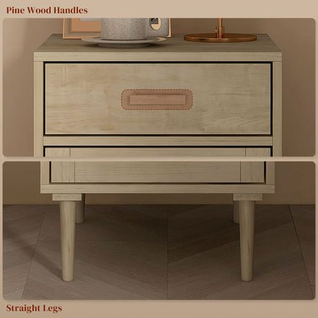 HOMCOM Bedside Table with Rattan Drawer, Cabinet and Adjustable Shelf, Natural HOMCOM