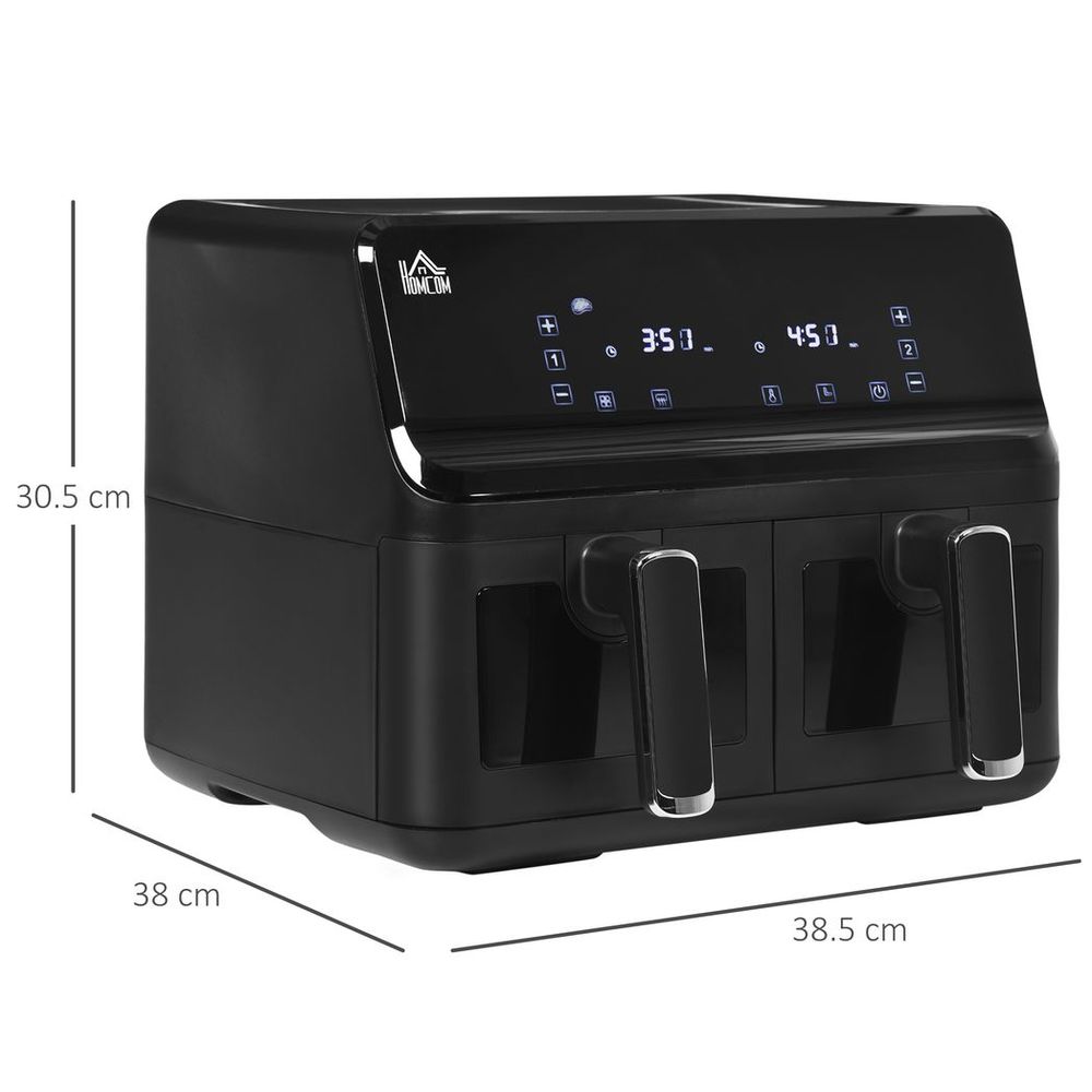 Dual Air Fryer 8L Family Size With 2 Basket 8 Presets Cookbook Timer 2500W HOMCOM