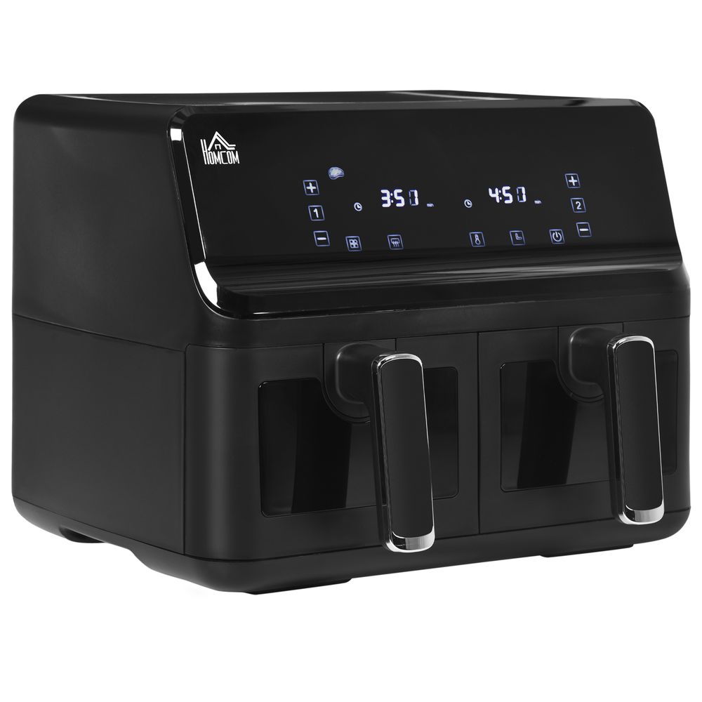 Dual Air Fryer 8L Family Size With 2 Basket 8 Presets Cookbook Timer 2500W HOMCOM