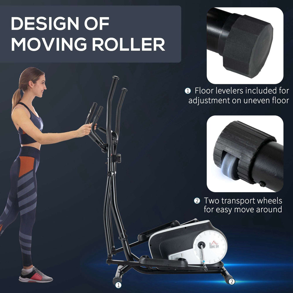 HOMCOM Elliptical Cross Trainer With Adjustable Resistance, LCD Monitor, Wheels HOMCOM