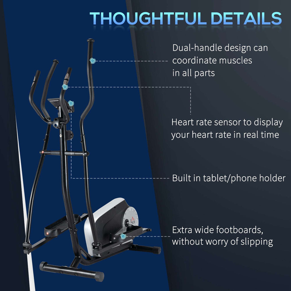 HOMCOM Elliptical Cross Trainer With Adjustable Resistance, LCD Monitor, Wheels HOMCOM