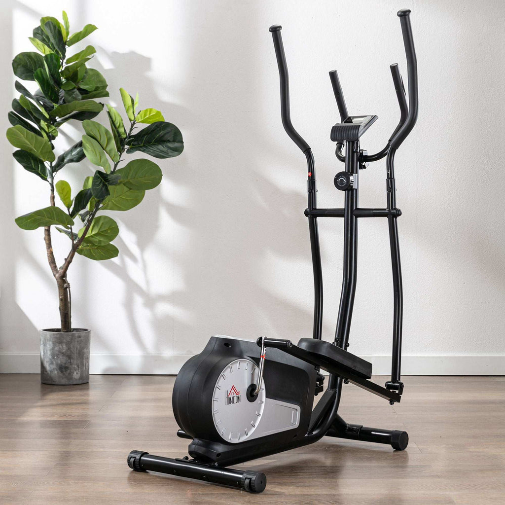HOMCOM Elliptical Cross Trainer With Adjustable Resistance, LCD Monitor, Wheels HOMCOM