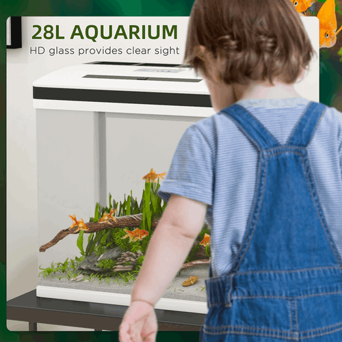 PawHut Aquarium 28L Glass Fish Tank With Filter, LED Lighting, Water Pump PawHut