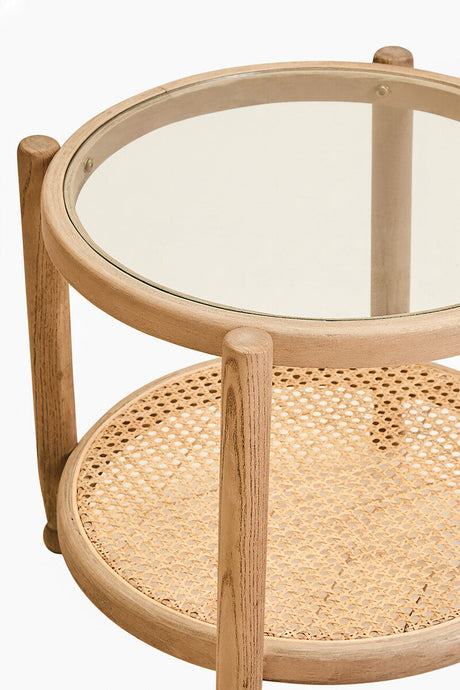 Orsina Side Table with Glass Top and Rattan Base for Stylish Living Room Decor