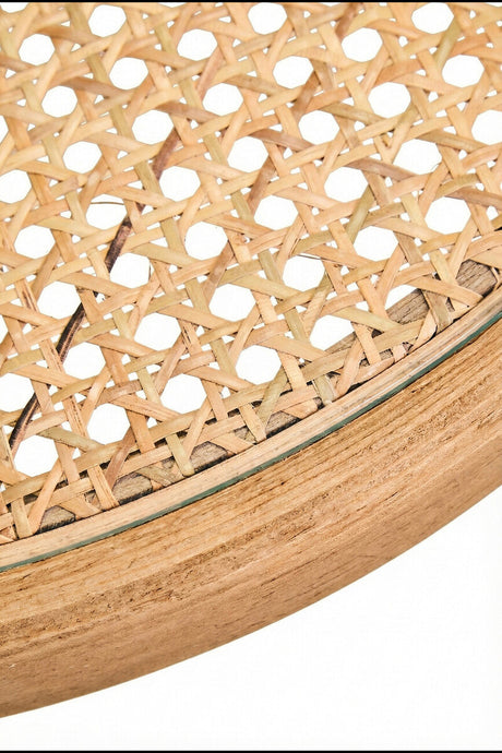 Orsina Side Table with Natural Rattan Weave Top and Wooden Frame for Stylish Interiors