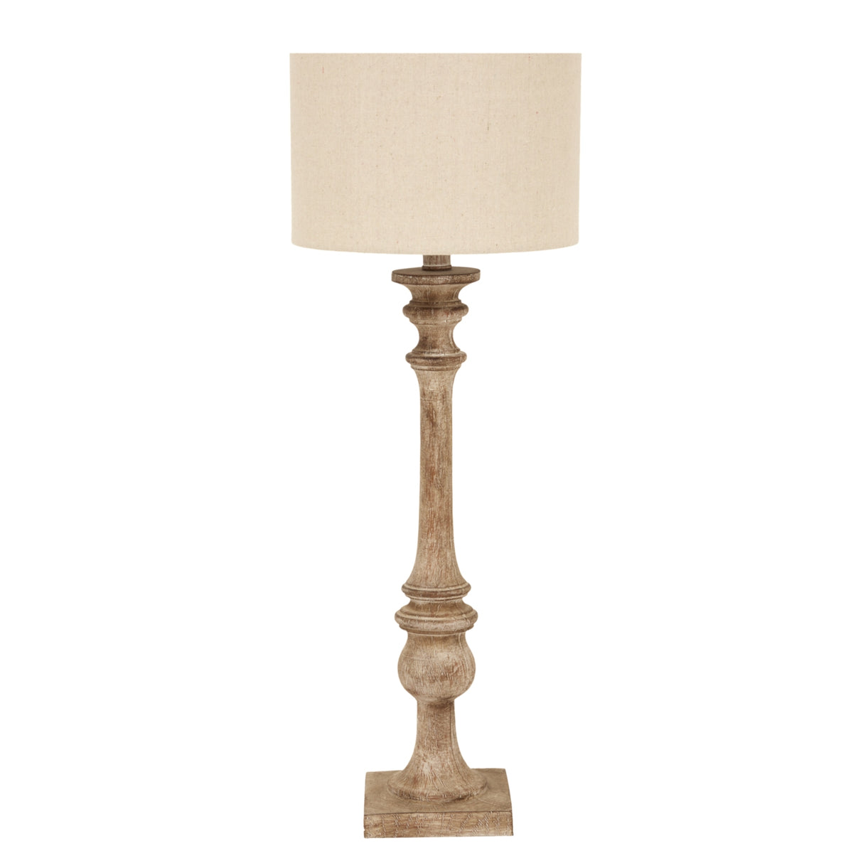Shades 4 Seasons Table Lamp with a rustic wooden base and neutral fabric shade for elegant lighting