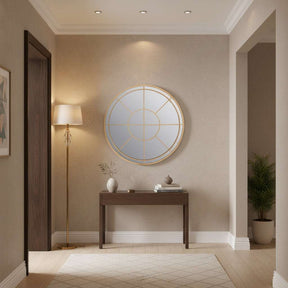 Orsina Round Wall Mirror with Golden Frame, enhancing the modern entrance decor