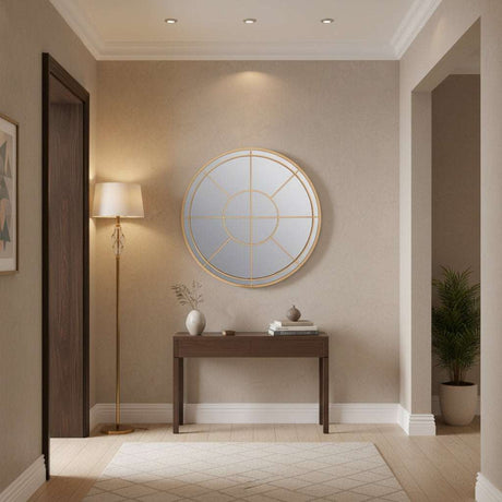 Orsina Round Wall Mirror with Golden Frame, enhancing the modern entrance decor