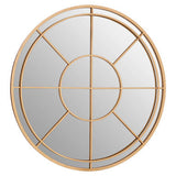 Orsina Round Wall Mirror with a Stylish Geometric Golden Frame for Modern Home Decor