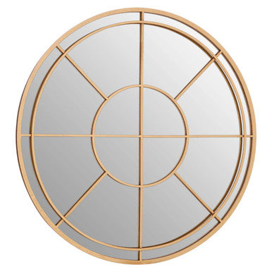 Orsina Round Wall Mirror with a Stylish Geometric Golden Frame for Modern Home Decor