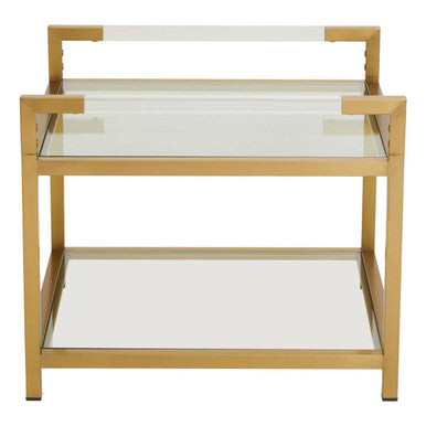 Orsina Modern Metal End Table with Glass Top and Two Shelves for Stylish Living Rooms