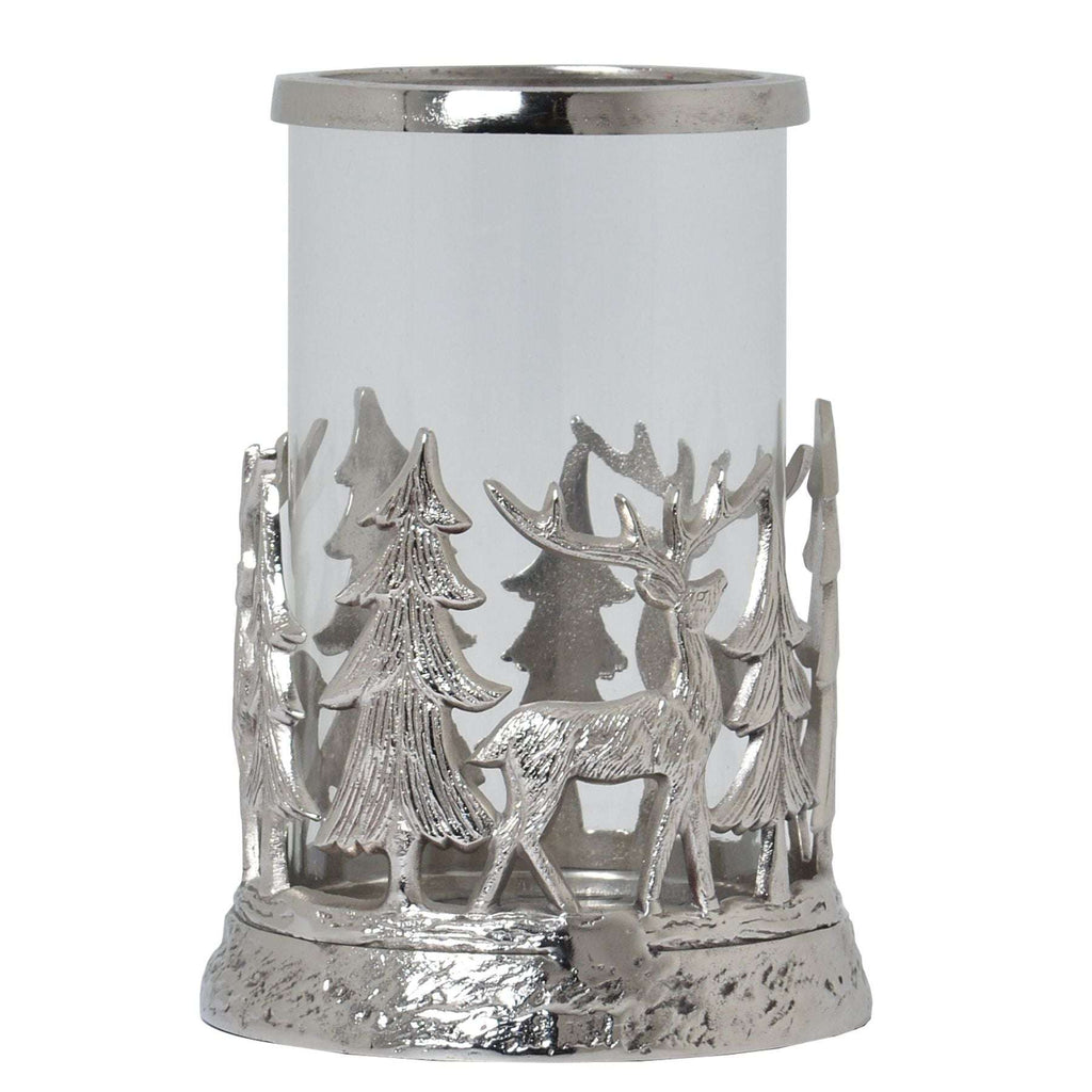 Silver Stag Scene Hurricane Lantern SILVER METAL Shades 4 Seasons
