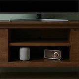 Stylish Fishe and Lilly TV Stand in dark wood with storage shelves and decorative accessories