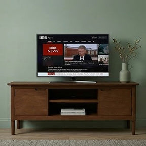 Fishe and Lilly Stylish TV Stand in Brown Wood with Open Shelves for Media Storage