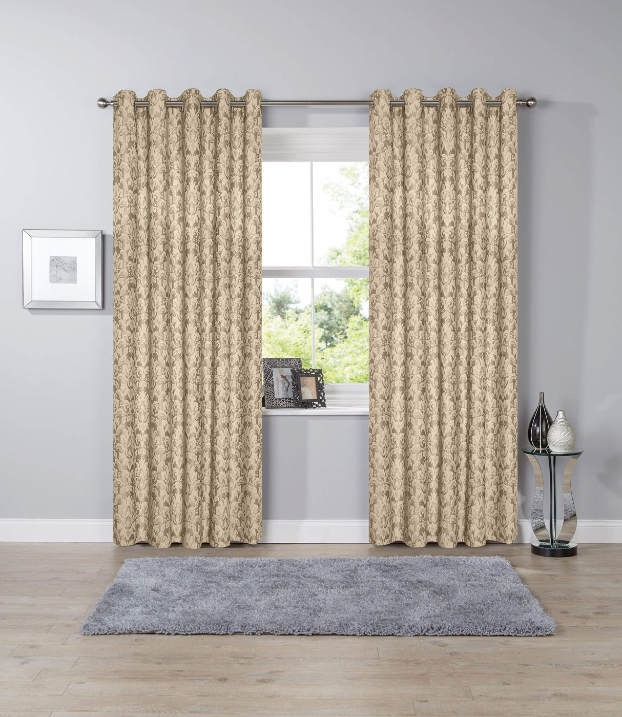 OLIVIA ROCCO Jacquard Curtains in elegant beige pattern, perfect for enhancing window decor