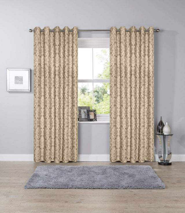 OLIVIA ROCCO Jacquard Curtains in elegant beige pattern, perfect for enhancing window decor