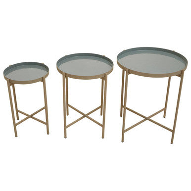 Orsina set of three stylish Side Tables with round trays and elegant metal legs