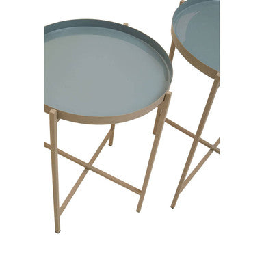 Orsina stylish side tables with round trays and modern frame in light blue and beige