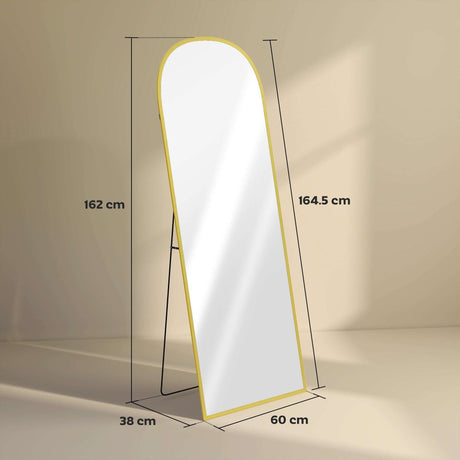 Elegant Standing Mirror by Wise Galleria with a modern design and gold trim, measuring 164.5 cm tall