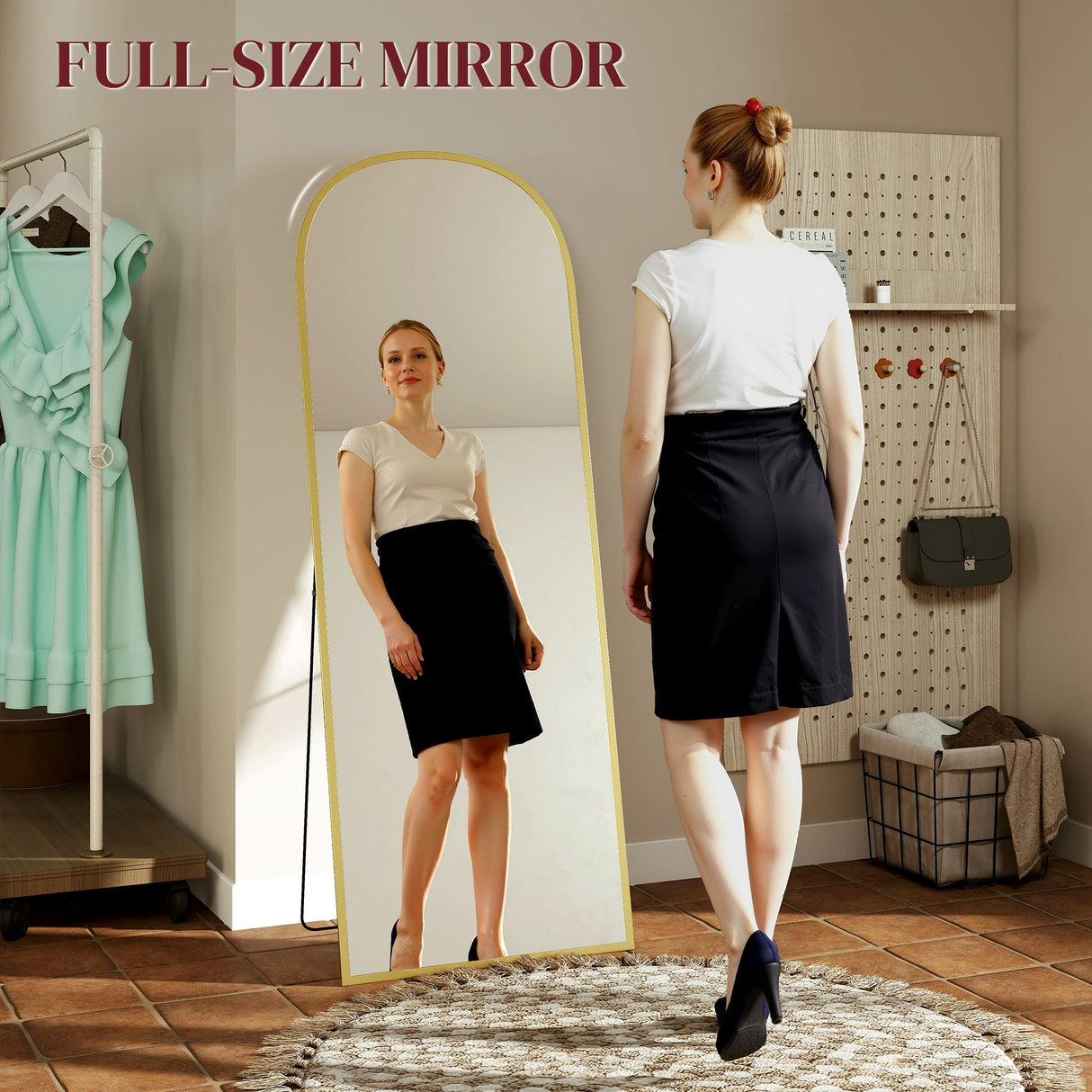 Stylish Standing Mirror in a minimalist room, perfect for full-size reflections and outfit checks