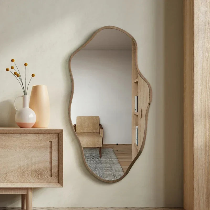 Nisu Home Organic Shaped Wall Mirror in a Natural Wood Frame for Stylish Home Decor