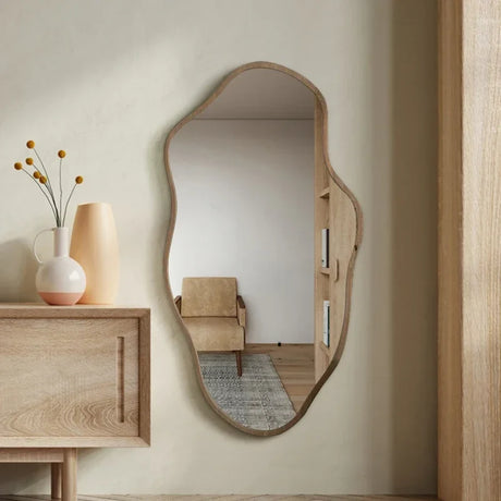 Nisu Home Organic Shaped Wall Mirror in a Natural Wood Frame for Stylish Home Decor