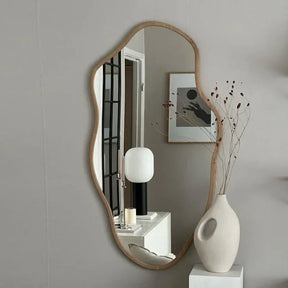 Nisu Home Wall Mirror with an Organic Shape and Wooden Frame for Stylish Home Decor