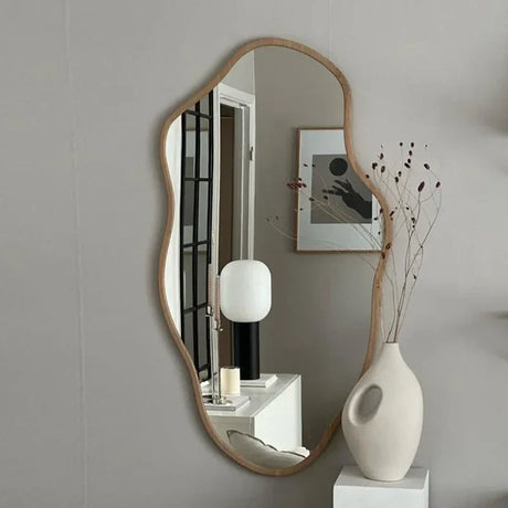 Nisu Home Wall Mirror with an Organic Shape and Wooden Frame for Stylish Home Decor